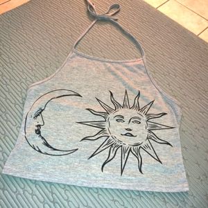 NWOT Celestial Moon Sun Gypsy Crop Top Halter Strap Shirt Cami